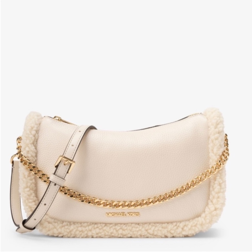MICHAEL MICHAEL KORS NWT Carmela‎ Natural Medium Pouchette Crossbody Leather